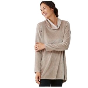 Pure Jill Velvet Velour Cowl Neck Tunic 2X Luxe‎ Cozy Neutral Long Sleeve